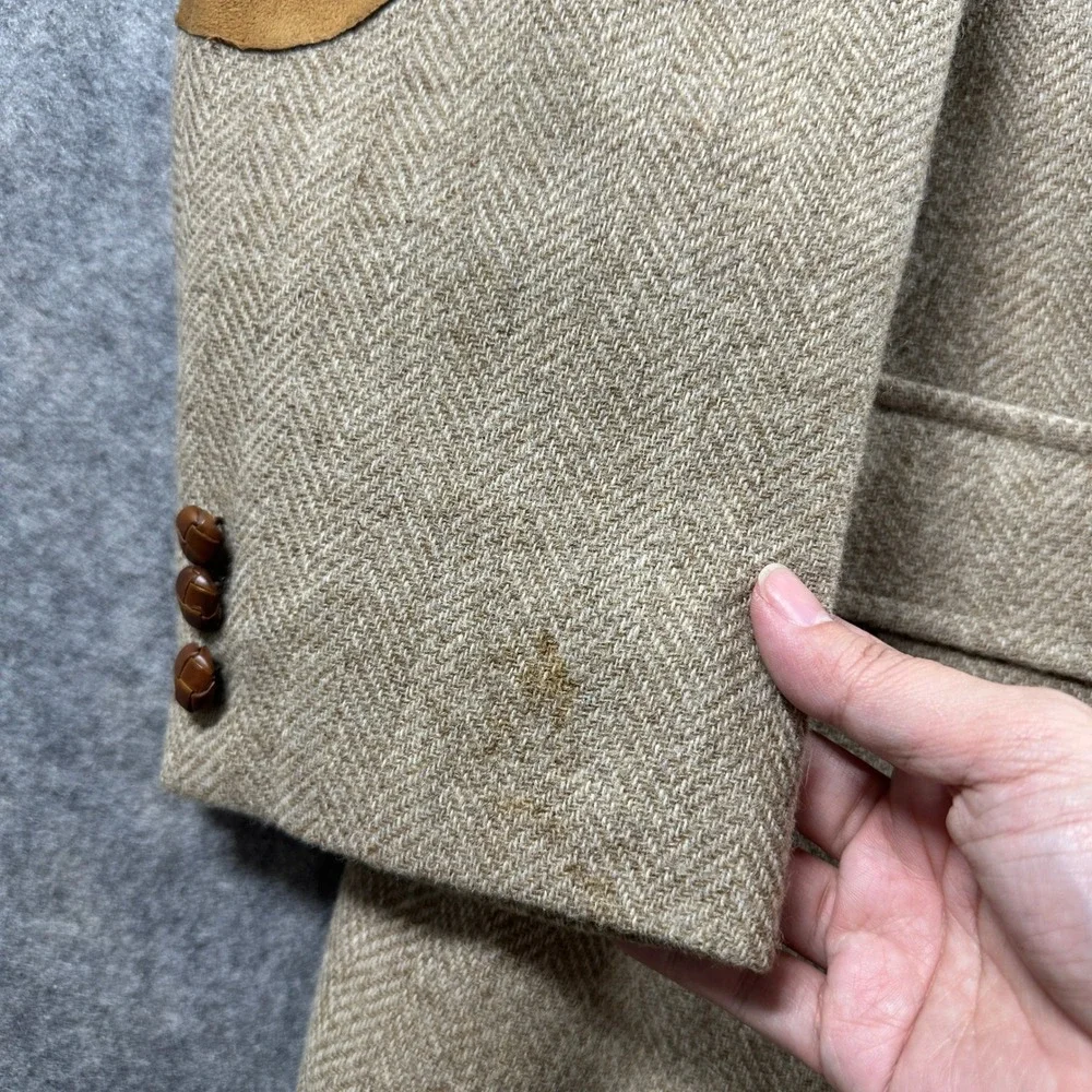 Palm Beach Blazer‎ Mens Big & Tall Tan Wool Herringbone Suede Elbow Patches USA